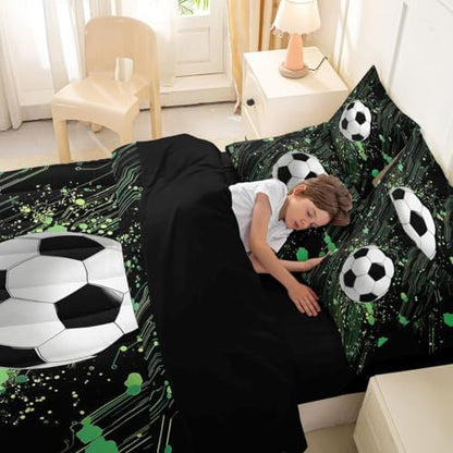 Erosebridal Soccer King Bedding Set - Football Bed in a Bag,Cool Sports Game Comforter Sets with Sheets, Hippie Graffiti Style 7 Pieces Bed Set Bedroom Decor