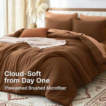 Prewashed King Size Comforter Set 7 Pieces, Terracotta Bed Set