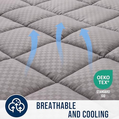 OLANLY Queen Quilted Fitted Mattress Pad, Down Alternative Fill, Light Grey