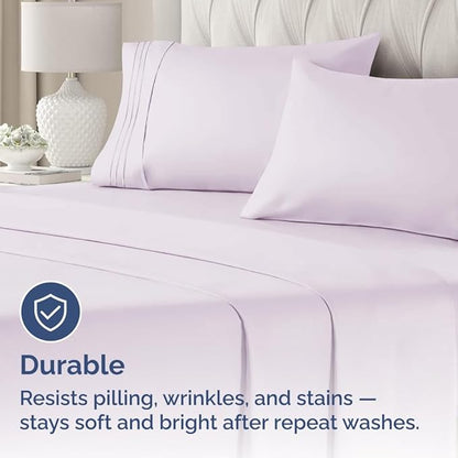 King Pillow Cases Set of 4 - Ultra Soft Hotel Quality Pillowcase Covers - Comfy, Cozy & Wrinkle Free - Shrinkage and Fade Resistant - Machine Washable Pillow Protectors - 4 Piece Set - Light Lavender