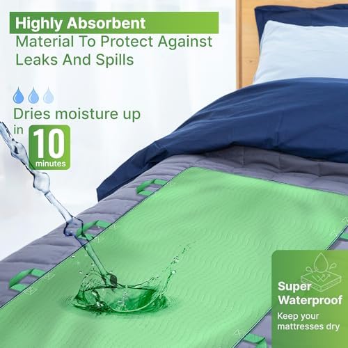 Simply Seniors Absorbent Positioning Bed Pads with 8 Handles 34"x52"- 1Pack