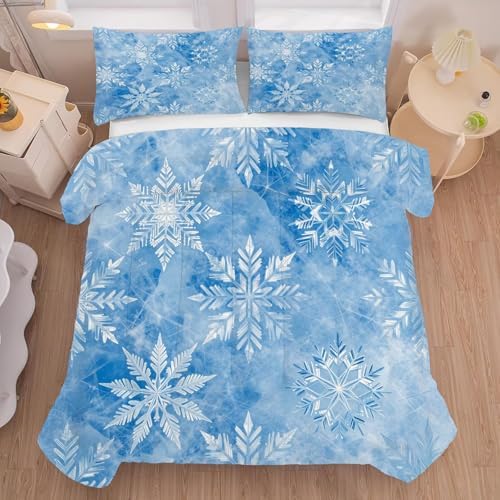 Blue Snowflake Bedding King Ice Crystal Comforter for Girls