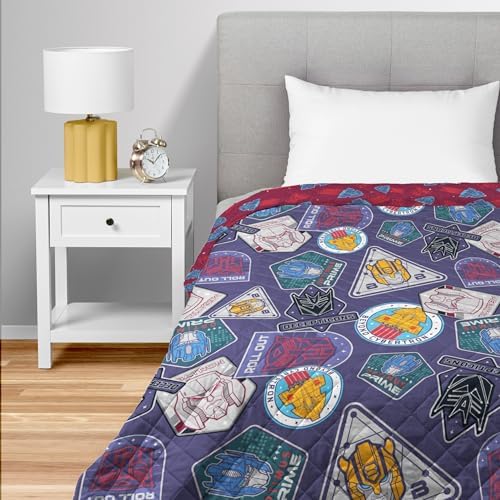 Northwest Transformers Patches Twin Quilted Blanket, Comfy Throw, Adults Boys Girls, Soft Lightweight Bedding for Bed, or Couch, 60 x 80 inches