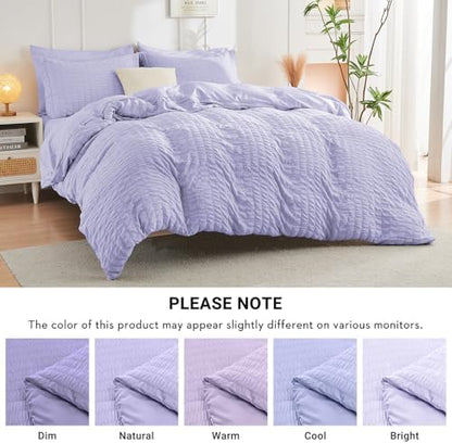 HYMOKEGE Light Purple Full Size Comforter Sets Seersucker 7 Pieces, All Season Luxury Bed in a Bag for Bedroom, Bedding Set with Comforter, Sheets, Pillowcases & Shams