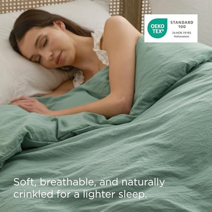 Bedsure Prewashed Duvet Cover Only, Cotton-Like Feel, Sage Green, Queen