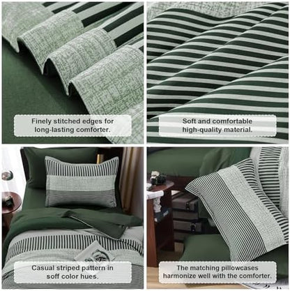 Cottolester Twin Size Comforter Dark Green Striped Comforters for Kids