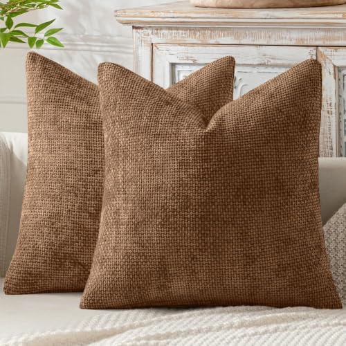 MIULEE Decorative Golden Brown Euro Sham Pillow Covers 24x24 Inch 2 Pack