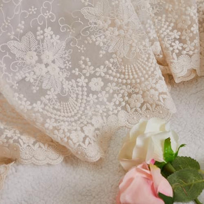 Brandream Boho Bohemian Girl Baby Nursery Lace Crib Bed Skirt Dust Ruffle - Solid Color Romantic Beige Cream Off White Farmhouse Chic 100% Cotton Ruffle Excellent Quality
