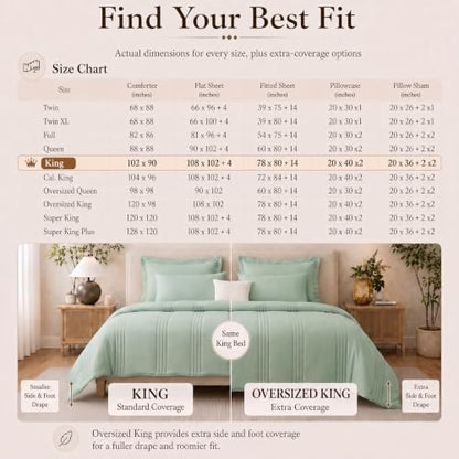 CozyLux King Size Comforter Set Sage Green- 7 Pieces Bed in a Bag