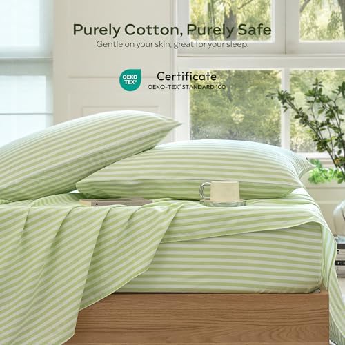 JELLYMONI 100% Cotton Sheet Set, Sage Green Striped, Full