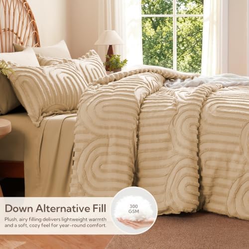 MR&HM Boho Comforter Set King 7pcs, Khaki Western Arch Tufted Bedding Set