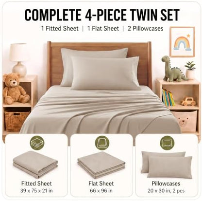 CozyLux Twin Sheet Set 4-Piece, 21-Inch Deep Pocket, Soft Brushed Feel