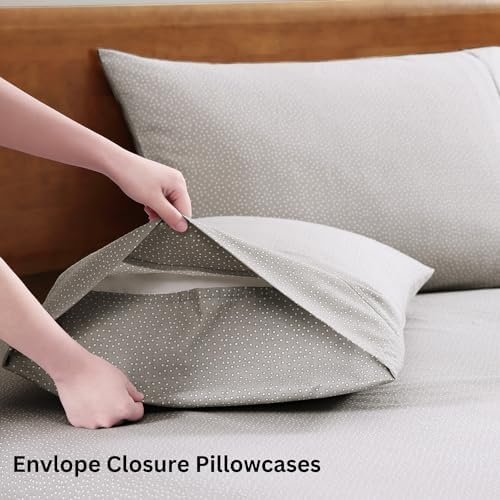 LANE LINEN 100% Organic Cotton Twin Bed Sheet Set, Luxury Hotel Style Fade Resistant Deep Pocket Machine Washable Twin Size Sheet Set, Eco Friendly Mercerized Cotton Sheets- Grey(White Dot)