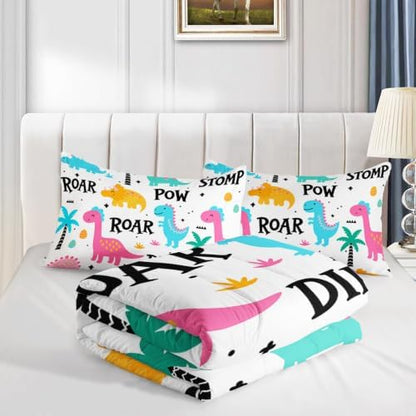 Axolotl Girls Cartoon Dinosaur Bedding Comforter Set,Cute Colorful Dinosaur Bedding for Girls Teens,Kawaii Dino Animal Kids Comforter Set for Boys Adults,1 Quilt 2 Pillow Cases,White King Size