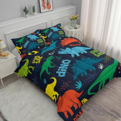 Axolotl Boys Cartoon Dinosaur Comforter Bedding Set,Cute Dinosaur Bedding Set for Boys Girls,Colorful Dino Animal Kids Comforter for Teens Kids Adults All Season,1 Quilt 2 Pillow Cases King Size