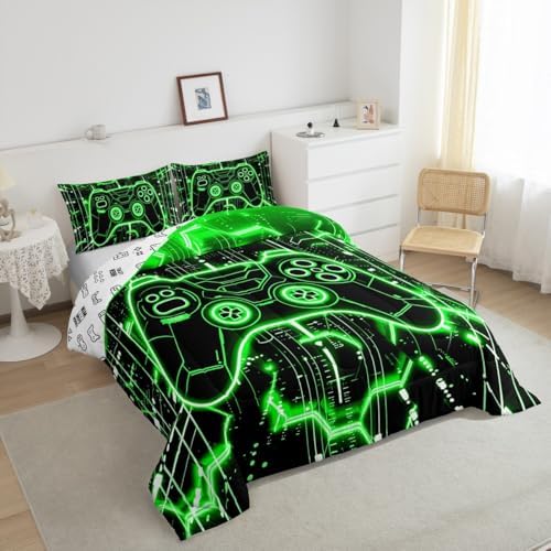 Feelyou Kids Green Gamer Comforter Set Full Size for Boys Girls