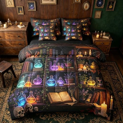 Erosebridal Retro Bookshelf Skull 7 Piece Bedding Set King Gothic Library Book Comforter Set with Sheets Retro Wizard Potion Bed in a Bag Halloween Plants Bed Sets Comforter