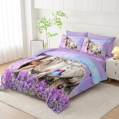HOSIMA 7Pcs Horse Queen Comforter Set Animal Bedding Room Decor for Teens.