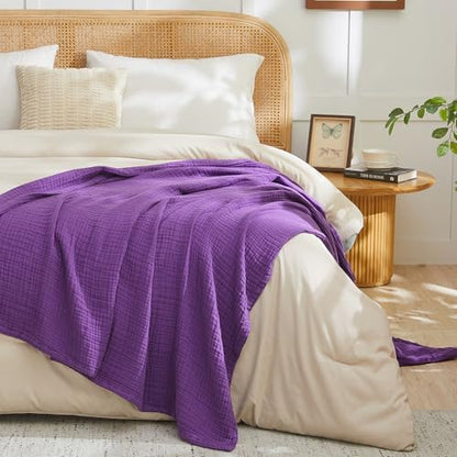 EMME Muslin Blankets for Adults Throw Blanket for Couch Breathable Gauze Soft Lightweight Airy Purple King 108" x 90"