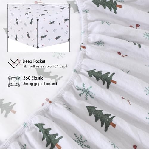 RUVANTI Flannel Sheets Set King Size,Berry & Pine