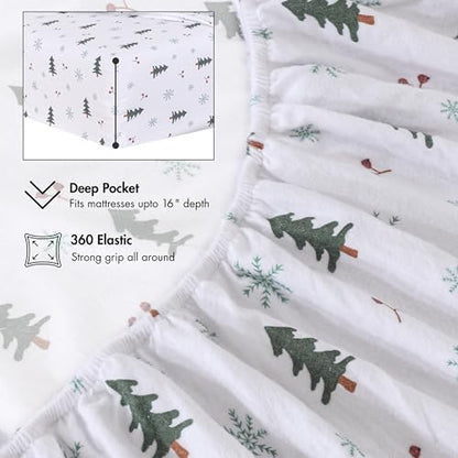 RUVANTI Flannel Sheets Set King Size,Berry & Pine