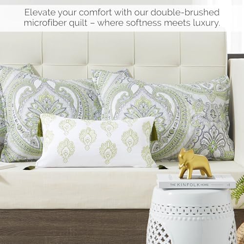 6-Pcs Daybed Quilt Set Cover Set Twin Bedding Set easy care Paisley Green