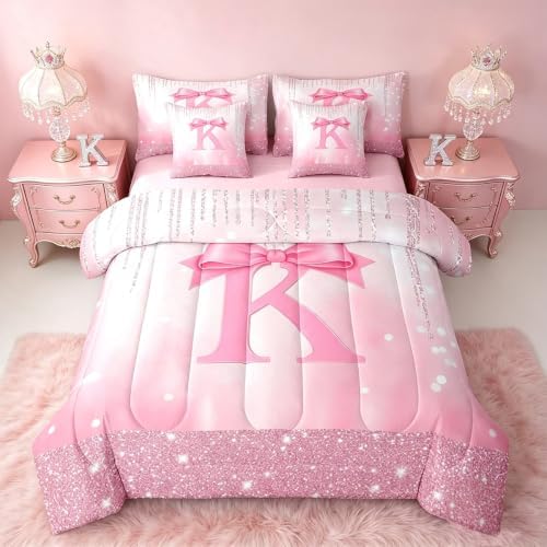 Feelyou Kids Pink Bowknot 7 Pieces Bedding Set Twin Size for Boys Girls