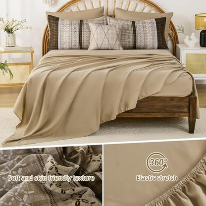Dintszyayue Brown Comforter Set Full Size, 8 Pieces Boho Striped Bed in a Bag Soft Microfiber Bedding Set for All Season