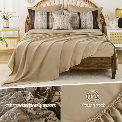 Dintszyayue Brown Comforter Set Cal King, 8 Pieces Boho Striped Bed in a Bag Soft Microfiber Bedding Set for All Season