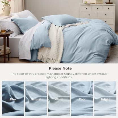 Bedsure Prewashed Duvet Cover Full, Cotton-Like Bedding Set, Light Blue