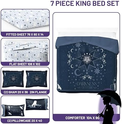 Wednesday Addams King Comforter Set 7 Piece Bedding for Girls, Blue