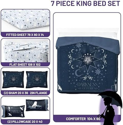 Wednesday Addams King Comforter Set 7 Piece Bedding for Girls, Blue
