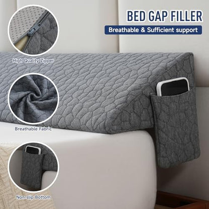 Patented Bed Wedge Pillow for Headboard Gap, Filler Between Mattress Gaps (0-7"), Comfortable Supportive High Density Cushioned Foam Pillows, Stay in Place Gripping Dots, King Soft Gray (76"x10"x6")