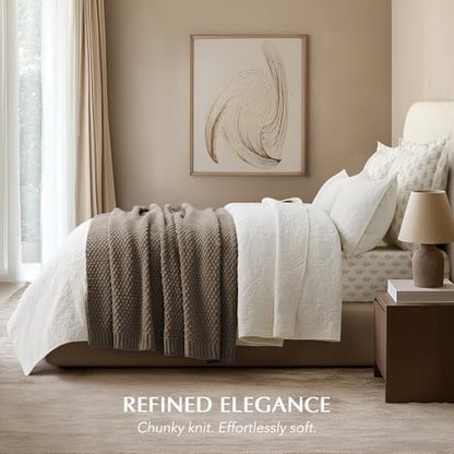 EVERGRACEHOME Chunky Chenille Knit Throw Blanket, 50 x 60, Mocha Brown