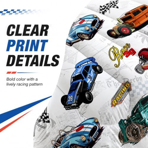 AILONEN Colorful Racing Car Comforter Set Twin Size, Cool Sports Bedding for Kids Boys, Competition Bed in a Bag, Extreme Sports Duvet Set, 1 Quilt 2 Pillowcases, 3 Pcs