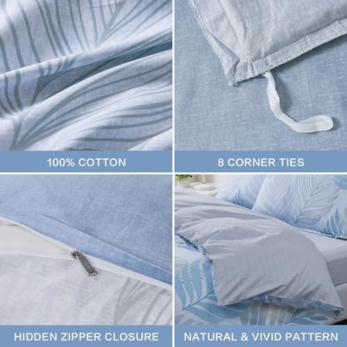 SAPHREAS Monstera Leaf Blue Duvet Cover Set 2pcs Tropical Botanical Palm Leaves Bedding Comforter Cover Set Closure 1 Duvet Cover 1 Pillow Sham, Comforter Not Included