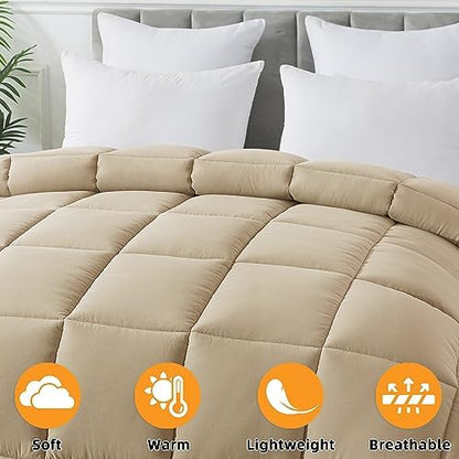Down Alternative Comforter Beige Queen Size - All Season Duvet Insert