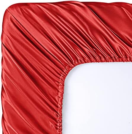 SiinvdaBZX 4Pcs Satin Sheet Set Full Size 15-Inch Deep Pocket, Red Orange