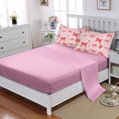 HOSIMA 7 Pieces Strawberry Bow Twin Bedding Sets for Girls Bedroom Decor.