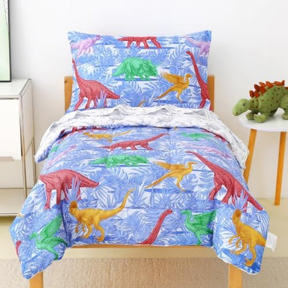 Mooreeke Toddler Bedding Sets for Boys,4 Pieces Dinosaur Printed Comforter