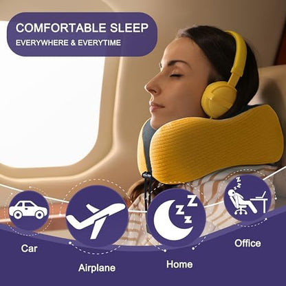 napfun Neck Pillow for Travel, Memory Foam Airplane Pillow, Yellow