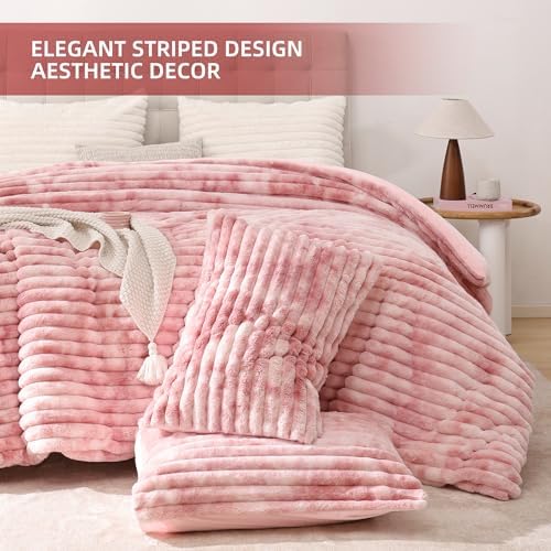 Smoofy Fluffy Queen Size Comforter 3 PCS - Tie Dye Pink Fleece Bedding Set