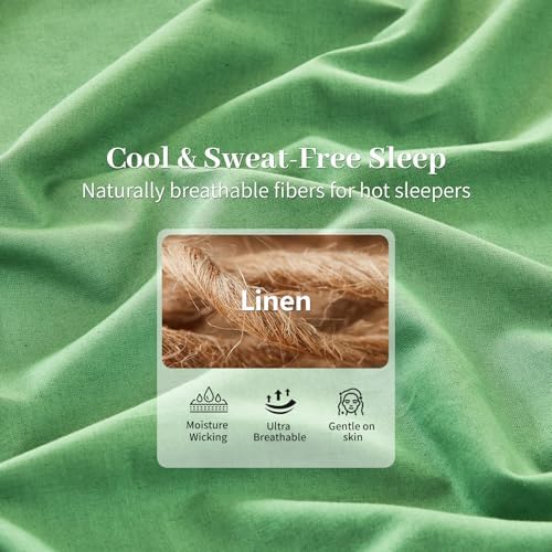 MEISHANG 100% French Linen Sheets King,6 Pcs,18-24" Extra Deep Pocket