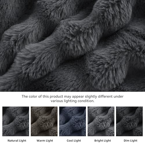 YIKUSH Queen Faux Fur Comforter Set, Fluffy Dark Gray Rabbit Fur Comforter