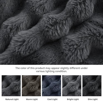 YIKUSH Queen Faux Fur Comforter Set, Fluffy Dark Gray Rabbit Fur Comforter