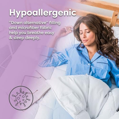 HOSPITOLOGY PRODUCTS White Comforter King Hypoallergenic Duvet Insert Microfiber All Season Goose Down Alternative Quilted - Corner Loops - Box Stitched - Washable - 104" W x 94" L