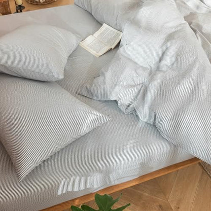 MooMee Striped Duvet Cover Set 100% Washed Cotton Linen Like Super King