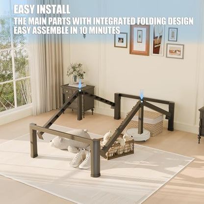 Yitong Angel 18 inch Twin XL Bed Frame with Round Corner Legs Mattress Slide Stopper,3500 lbs Heavy Duty Metal Platform,No Box Spring Needed,Easy Assembly,Noise Free