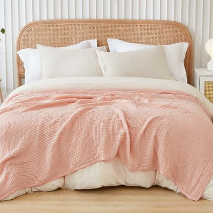 EMME Muslin Blankets for Adults Throw Blanket for Couch Breathable Gauze Soft Lightweight Airy Light Pink Twin XL 66" x 90"