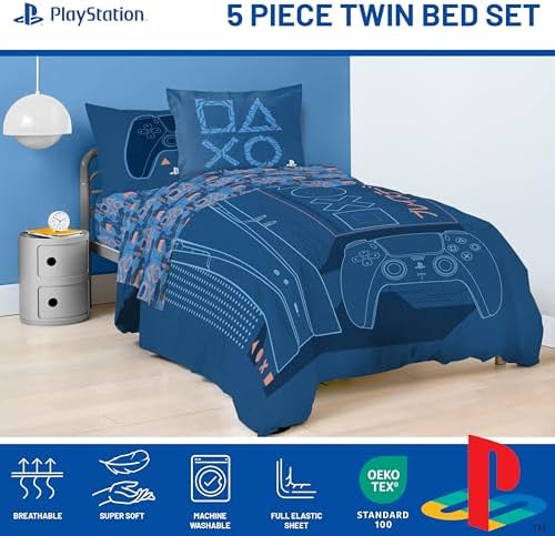 Jay Franco Kids Bed Set, Blue, PlayStation, 5 Piece Twin
